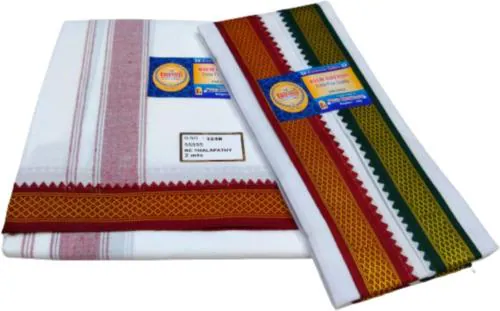 Truevelli white Cotton Blend Dhoti and Towel Set Dhoti and Towel Set(Pack of 2)