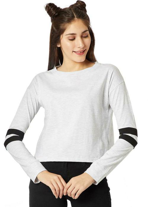 Miss Chase Women Grey Solid Cotton Single Top