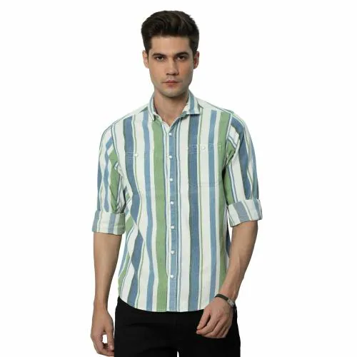 BEVDAAS Regular Collar Green Casual Comfort: Men's Green Corduroy Denim Shirt