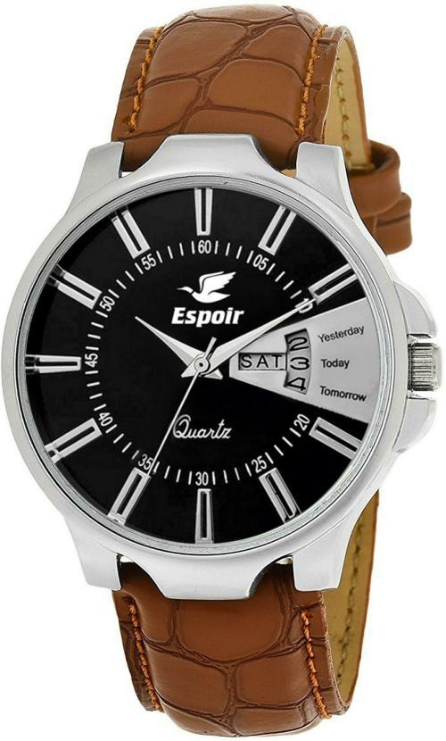 Espoir Men Black Dial Brown Strap Analog Watch