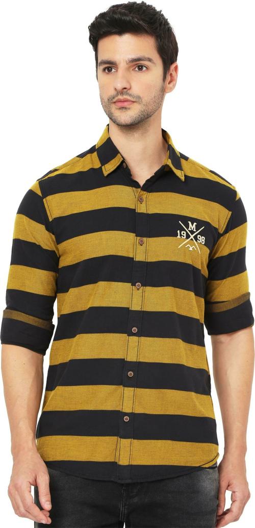 Mufti Men's Slim Fit Horizontal Stripe Authentic Casual Shirt In Cotton Twill