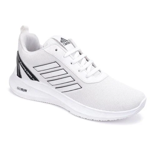 CAMRO Kine-01 Lace Up White Sports Shoes, Mesh Upper & PVC Sole for Running, Gyming & More