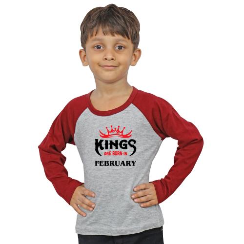 LIMIT Fashion Store - Kings Are Born In February Kids T-Shirt (2 Years) (Boys) Grey - Maroon