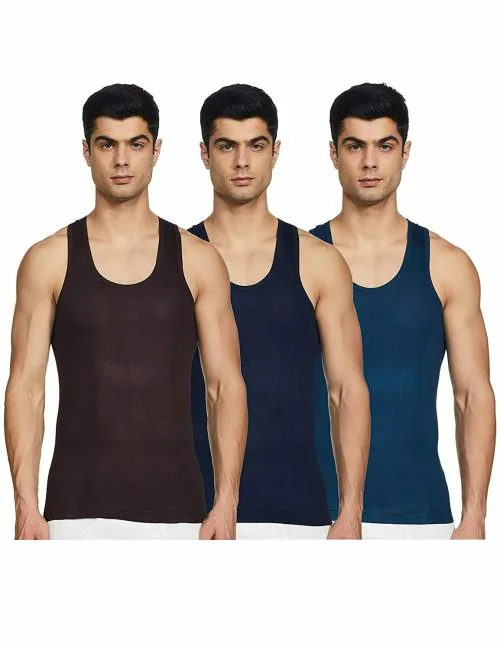 Rupa Jon Assorted Solid Cotton Pack of 3 Vest (Size 95 CM)