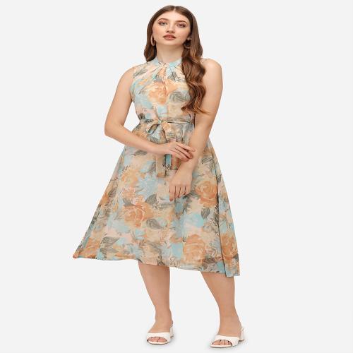 Fbella Women Floral Printed Sleevless Evening Dress