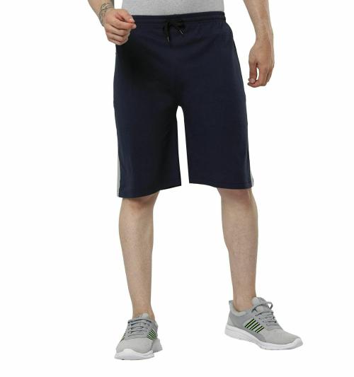 Tmg Surya Men Navy Cotton Printed, Solid Casual Regular Lounge Zipper Shorts (Xl)