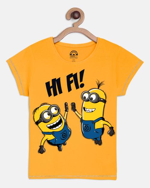 Kidsville Girls Minions Printed Yellow Tshirt