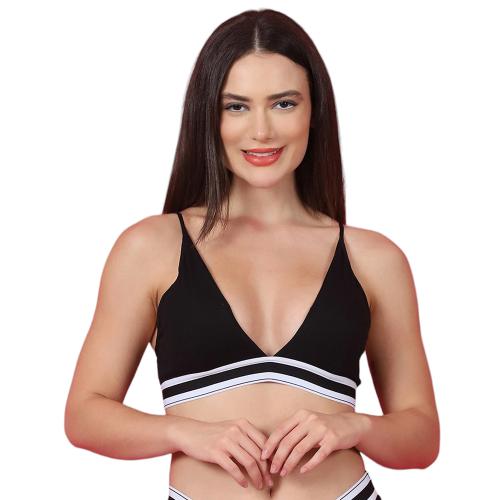 PrettyCat Women Black Lightly Padded Plunge Bra