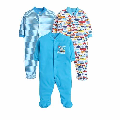 EIO 100% Cotton Newborn Rompers Sleepsuits Jumpsuit Night Suits for Baby Boys & Girls Pack of 3 (Turquoise12-18 Months)