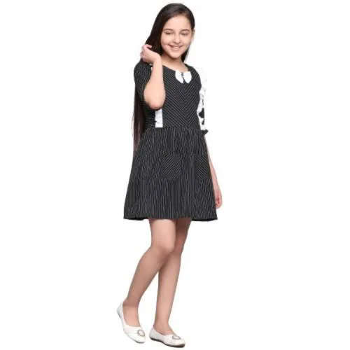 Curly Tales Girls Black Cotton Frock (13 Years-14 Years)