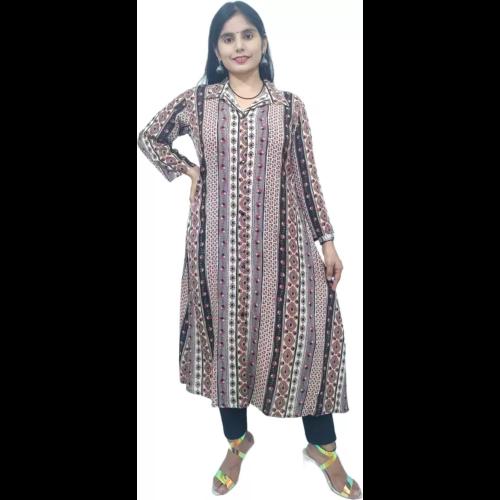 Artisan Glory Women Printed Viscose Rayon A-line Kurta With Attached Dupatta (Multicolor)