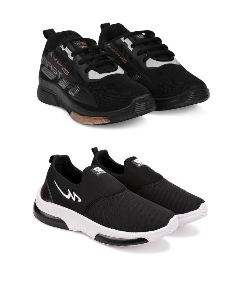 Tway Comfortable Casual Shoes for Boys Black Running Walking Dancing and Party Shoes for Kids Pack of 2