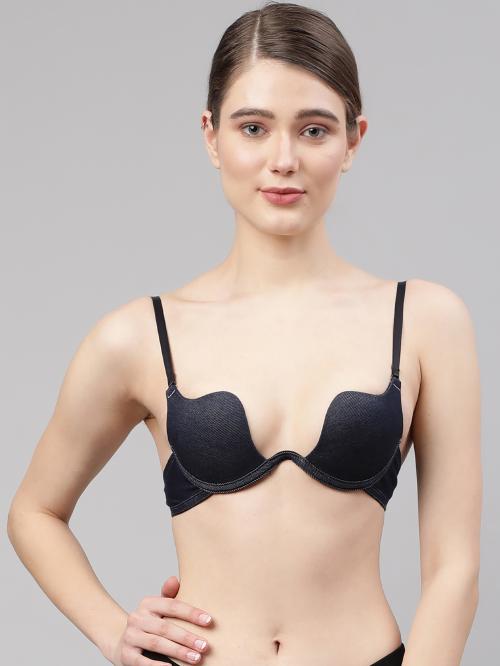 PrettyCat Navy Solid Denim Plunge Bra For Women (PC-BR-UBRA)