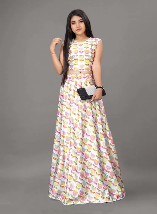 SRQ TRENDS Girls stylish ethnic wear clothing set| Lehenga Choli for teen girls Flower Printed Party dress (11-12 years)