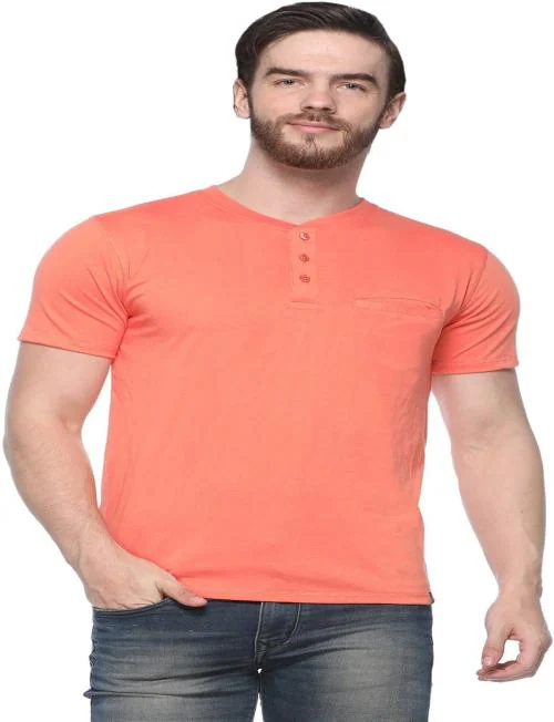 Humbert Solid Couple Henley Neck Orange T-Shirt ()