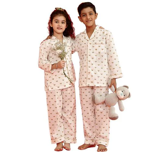 Giggle Buns Boys And Girls White Cow Print Pure Cotton Pajama And Top (6-7 Years)