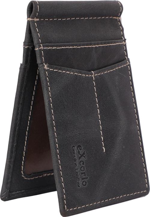 Excorio Men Black Genuine Leather Money Clip