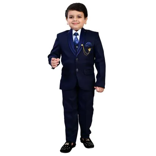 BT Dezines Kids 5-Piece Coat Pant Suit Set For Boys (13-14 years, Navy Blue)
