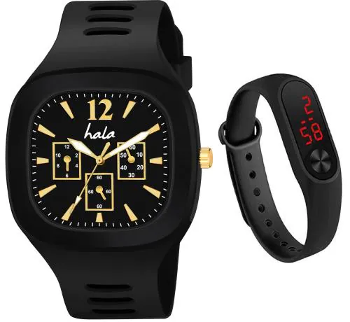 Hala Analog Gold Watch For Boys - (Combo-M2 Miller Black)