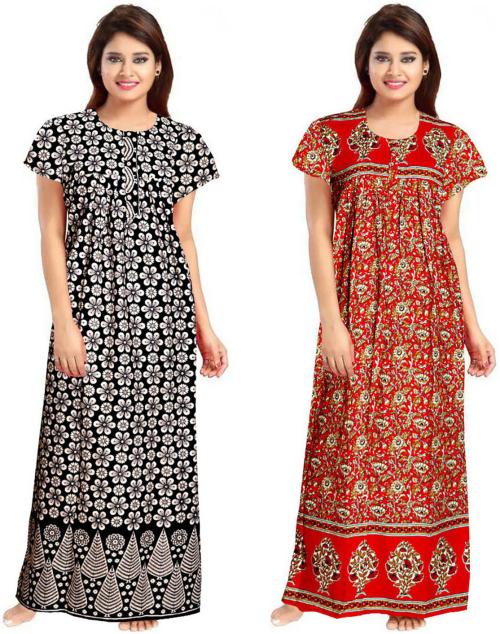 Averill Women's Multicolor Printed Cotton (Pack of 2) Nighty