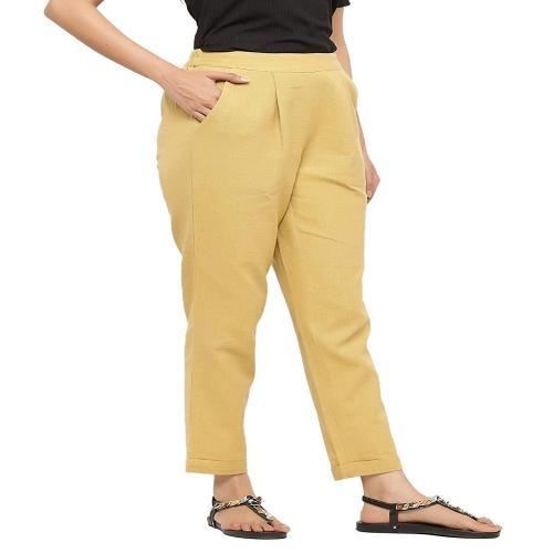 JONAYA Cotton Flex Ankle Length Regular Plus Size Trouser Pant for Women-Beige