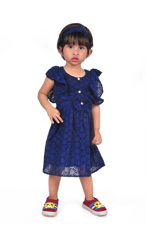 DESIMISSKART Toddler Baby Girls Kids Schiffli Design Princess Dresses-Blue Color
