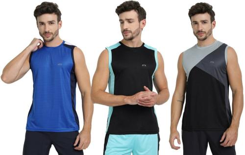 Ftx Men Blue, Black Solid Polyester Pack Of 3 T-Shirt (S)