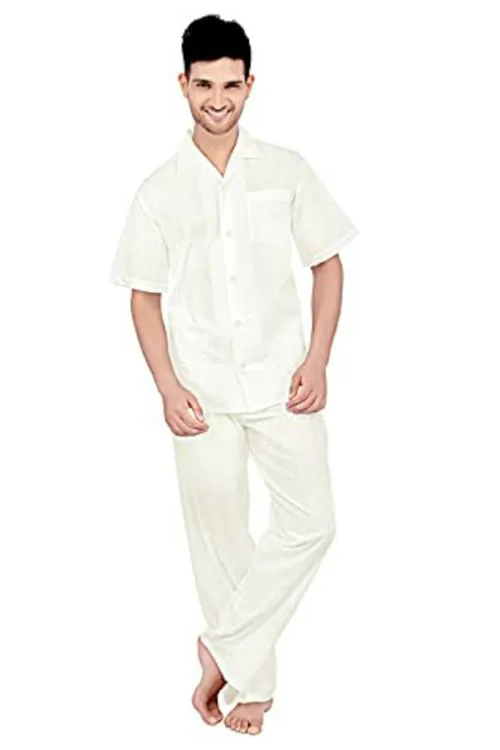 TATWAM Men Cream Cotton Nightsuit