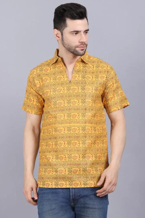 AXOLOTL Premium Om Mantra Religious Print Cotton Blend Men Short Kurta