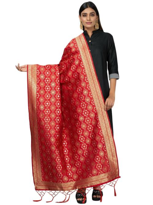 Negchaar Women Red Banarasi Silk Ronak Fashion Meena Dupatta