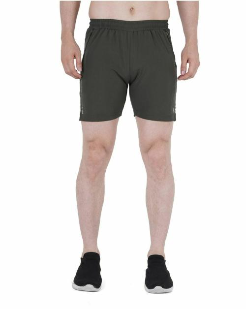 Navyfit Men Olive Green Solid Polyester Shorts (S)