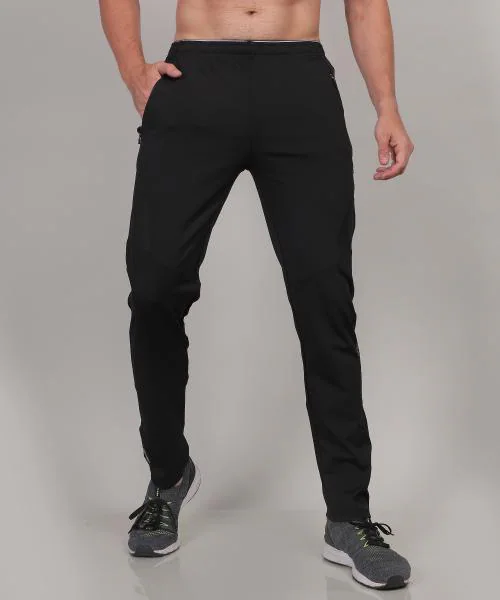 SELECT Men's Sports Regular Fit Lycra Track Pant with Two Side Zipper Pockets 42 Black