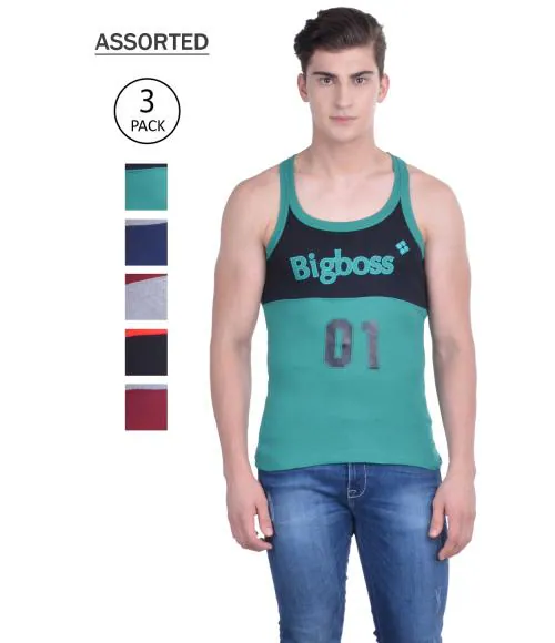 Dollar Bigboss Men's Assorted Pack of 3 BB17 Solid Gym Vest