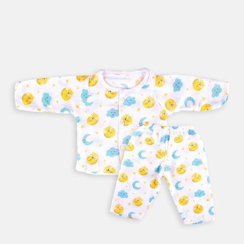 BabyFi Organic Cotton Muslin Button Pair Pack of 1 Pair For Boys & Girls Size 0- 3 months Full sleeve Night Suit