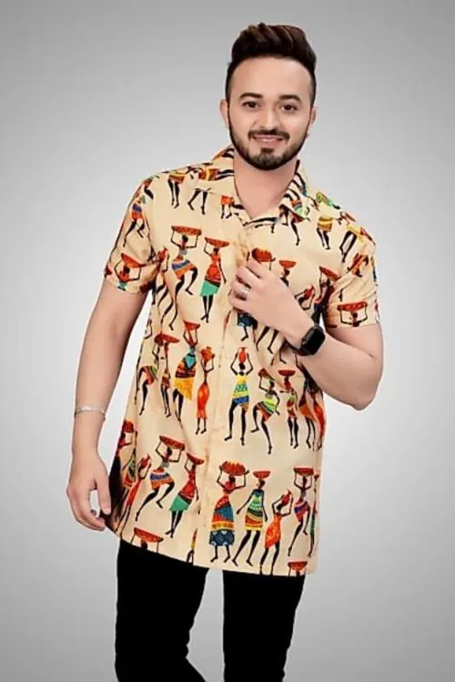 MOJILO Men's Lycra Digital Printed Stitched Half Sleeve Shirt