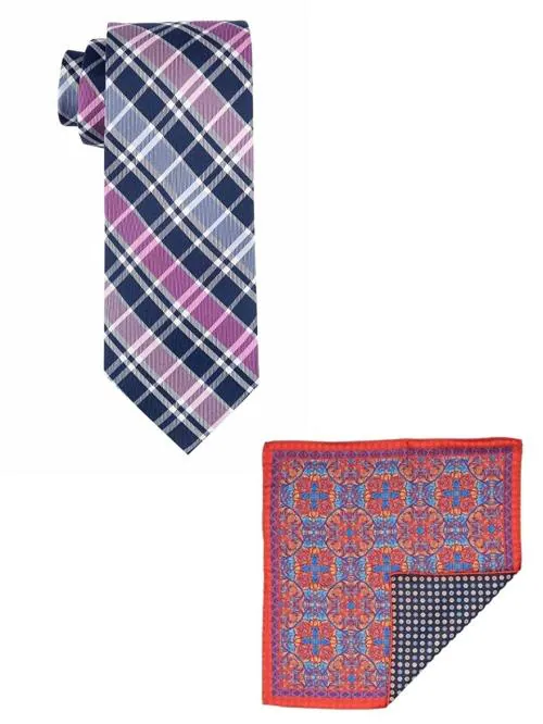 The Tie Hub Reversible Multicolor Microfiber Necktie and Lapel Pin