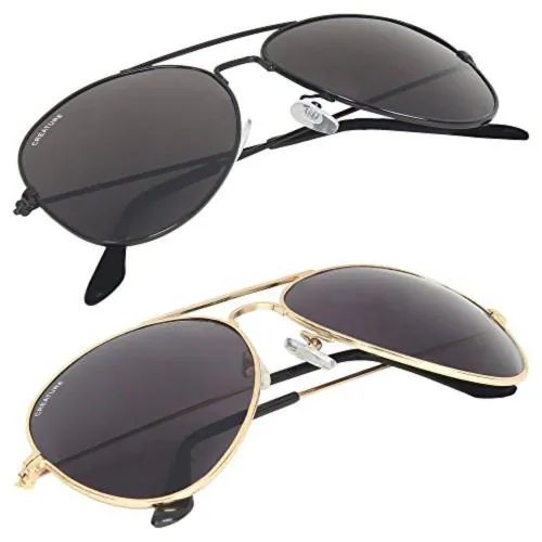 CREATURE Aviator Sunglasses Combo with UV Protection (Lens-Jet-Black||Frame-Black/Gold||SUN-004-005)