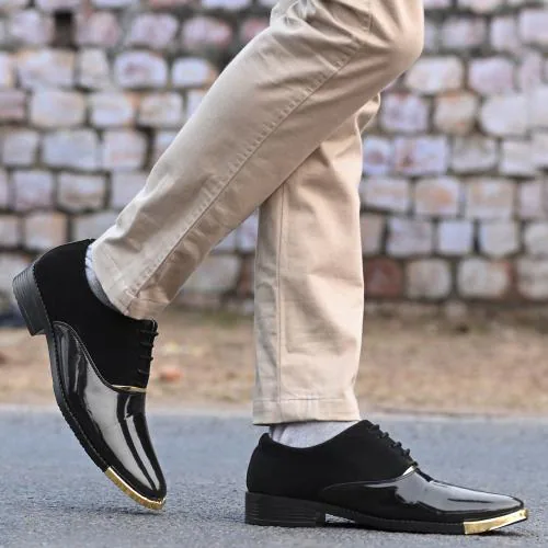 LEEPEETER Patent Leather Lace up Black Partywear Shoes For Men