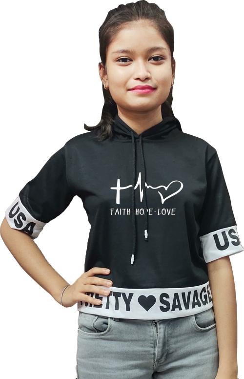 Modure Girls Black Printed Cotton Blend Crop Top (14-15Y)