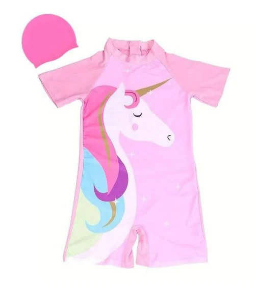 TEMPEST Girls Swimming Costume | Swim Suit | Swimwear | Swimming Dress | One-Piece Swimwear | Kids Swimsuit Boys with Cap