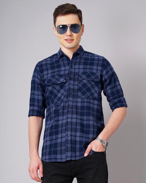Buy Paul Street Blue Brush Checks Shirt, M Online at Best Prices in