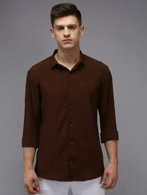 SHOW OFF Men's Coffee Brown Solid Polyester Shirts