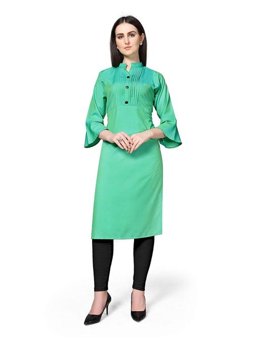 Pranjal Women Green Rayon Slub 2 Tone Straight Kurti _Green_XL