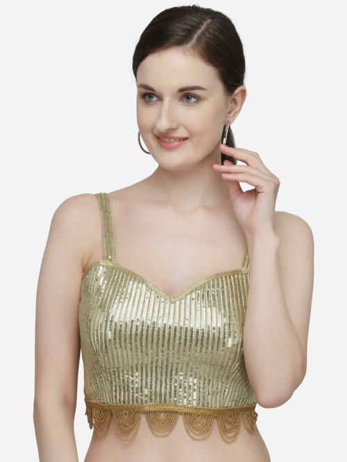 Fabviva Women Gold Embellished Silk Blend Blouse