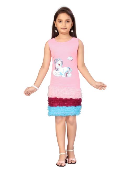 Aarika Girls Pink Printed Nylon Skater Dress
