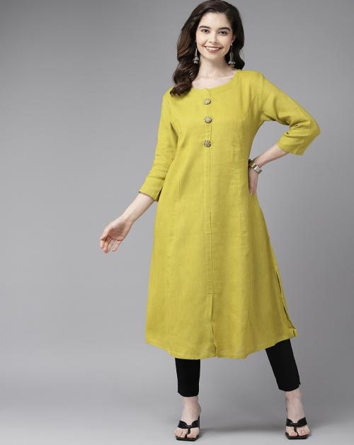 Aarika Womens Lime Green Color Cotton Solid Kurti