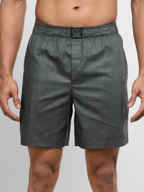 Jockey HG18 Men's Tencel Lyocell Cotton Checkered Boxer Shorts with Side Pocket - Graphite