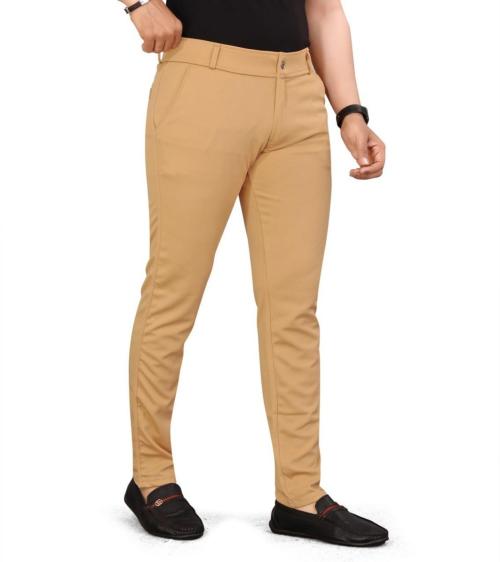 Ely-Fashion Men's Slim and Fit Stretchable Pants, Men's Slim Casual Pants (Beige-34 inch)