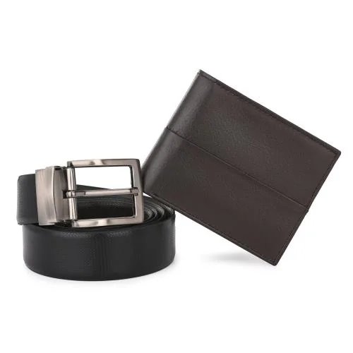 Texure Genuine Leather Men's Wallet & Belt Combo - Black/Brown