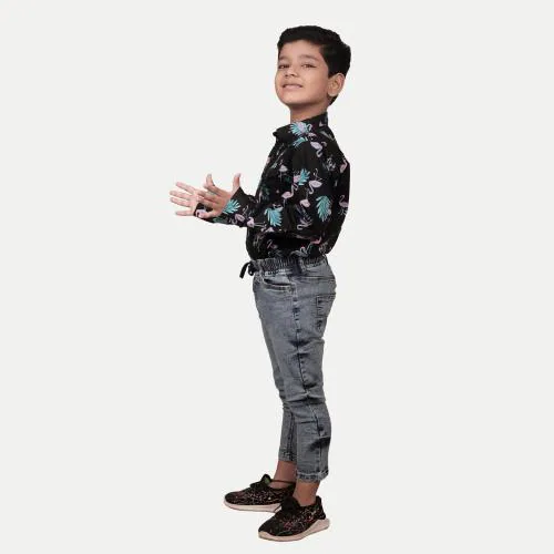 Rad Prix Boys Black Tropical Printed Shirt